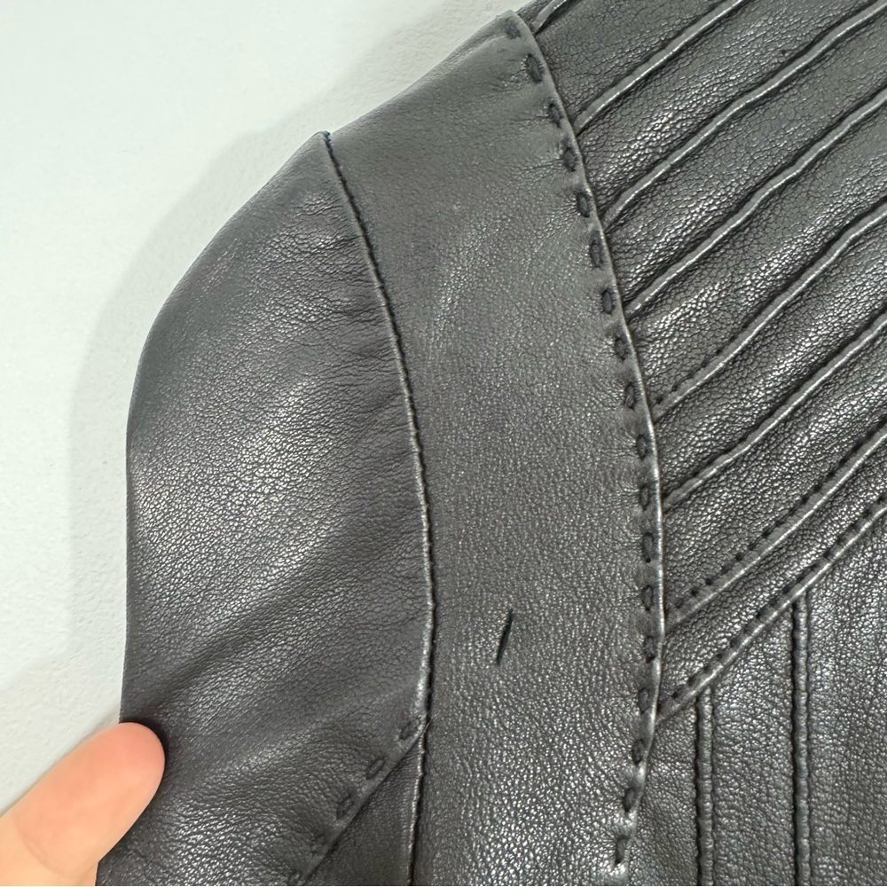 Mackage Dark Leather Jacket with Ribbed Details - Picture 16 of 16